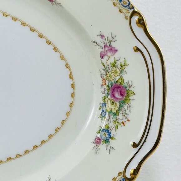 Sango Japan Serving Platter Oval Tray 14” Plate Centerpiece Gold Scallop Flower - Picture 8 of 10